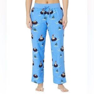 L.L.Bean Flannel Pajama Pants XL Blue Winter Print Dog Sled Cozy